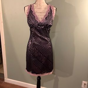 Y.at sleeveless dress black lace overlay with lavender lace trim & lining. Sz L